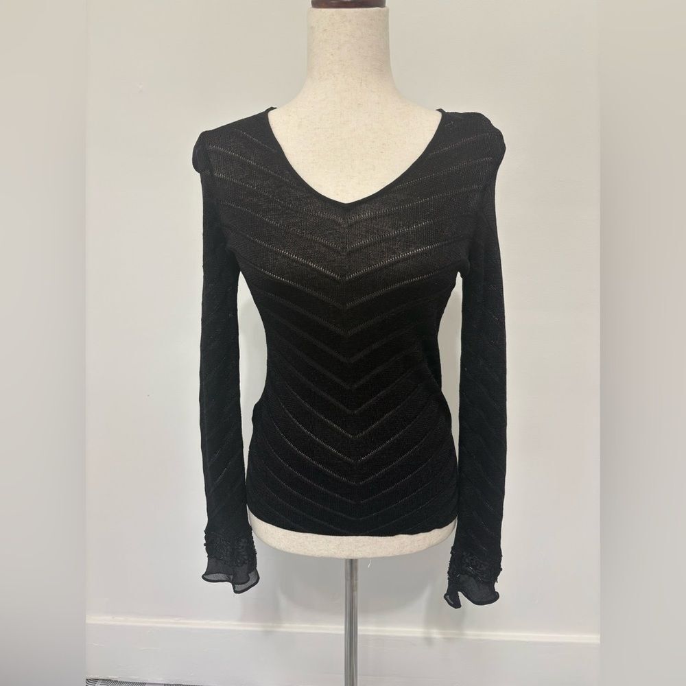 Ann Taylor Shimmer Black Long Sleeve Beaded Sweater Sz SP